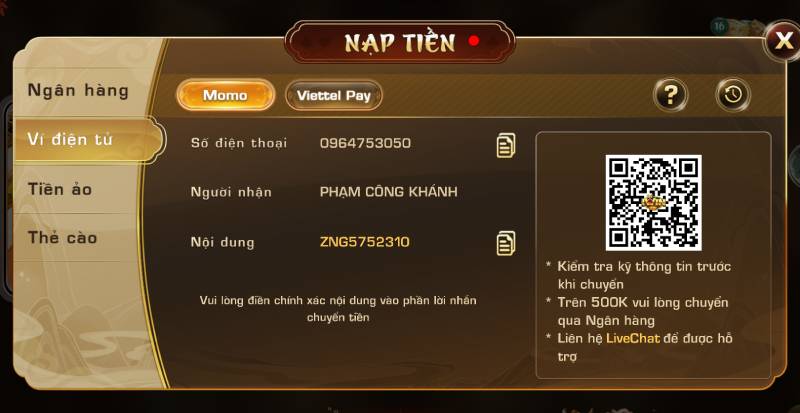 Hướng Dẫn Nạp Tiền iWin Nhanh Gọn Chỉ Vài Phút 4 Nạp Tiền Qua Ví Điện Tử